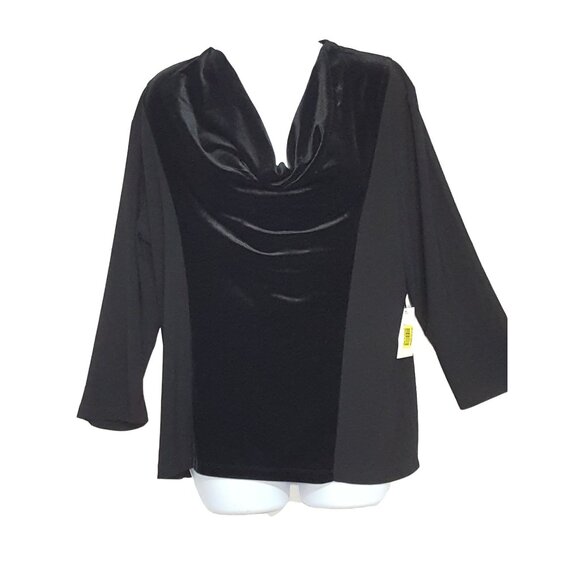 Judith Hart Womens Blouse XL Black Cowl Neck Long Sleeve Velour Inset - Picture 2 of 6